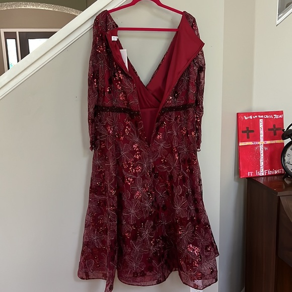 MAC DUGGAL Embellished Illusion Long Sleeve Fit & Flare Dress. - Picture 8 of 16